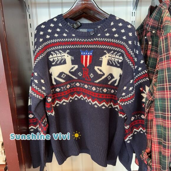 NWT RALPH LAUREN Men Reindeer Patterned Wool Sweater large - Picture 1 of 8